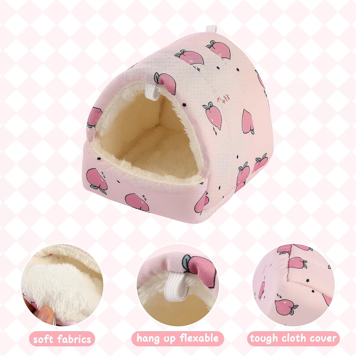 Guinea Pig Bed Hideout, Soft Hamster Bed with Cute Design, Small Animal Bed Accessories for Dwarf Guinea Pigs, Hamsters, Hedgehogs, Mice, Pink