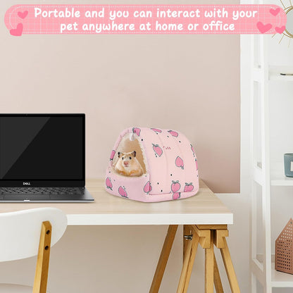 Guinea Pig Bed Hideout, Soft Hamster Bed with Cute Design, Small Animal Bed Accessories for Dwarf Guinea Pigs, Hamsters, Hedgehogs, Mice, Pink
