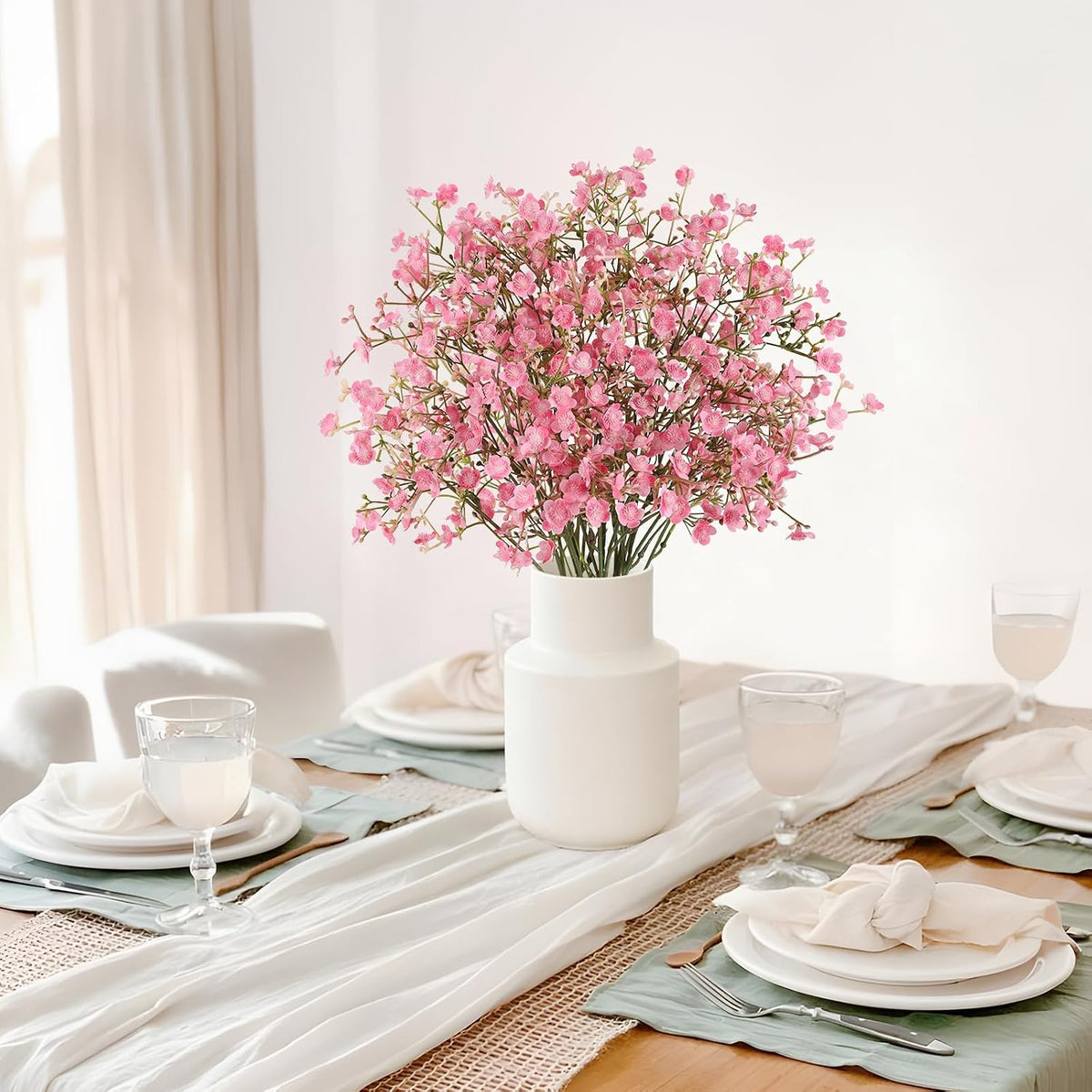 6Pcs Babys Breath Artificial Flowers,Real Touch Fake Cherry Blossom Pink Flowers Faux Flowers Bouquets for Vase Home Office Wedding Spring Indoor Outdoor Centerpiece Table Decorations