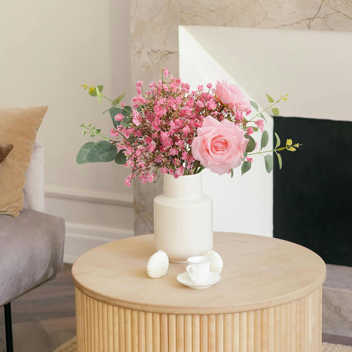 6Pcs Babys Breath Artificial Flowers,Real Touch Fake Cherry Blossom Pink Flowers Faux Flowers Bouquets for Vase Home Office Wedding Spring Indoor Outdoor Centerpiece Table Decorations