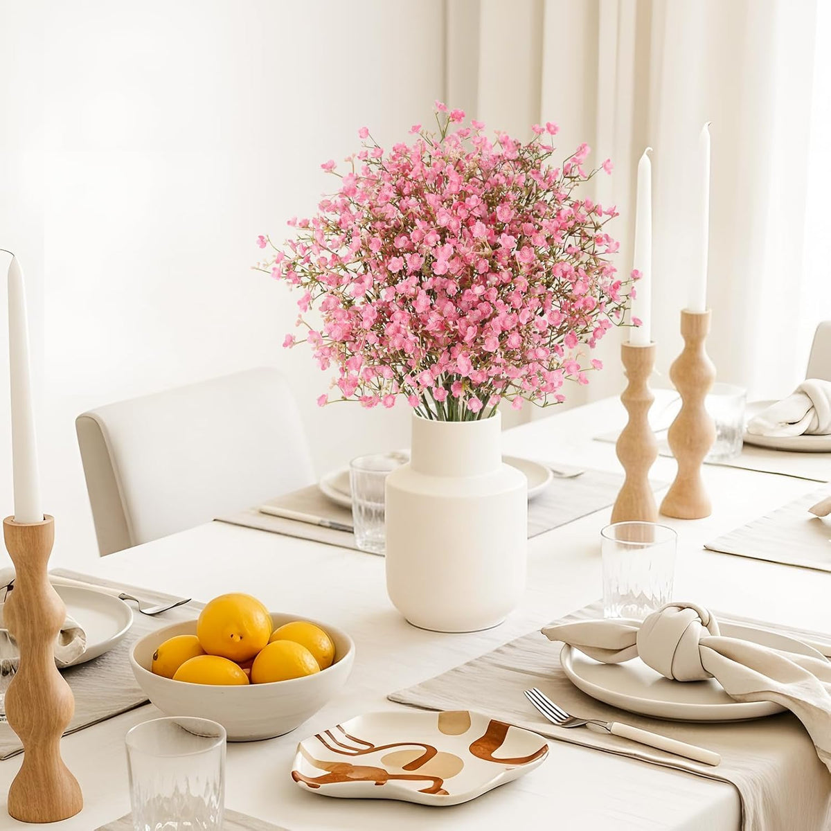 6Pcs Babys Breath Artificial Flowers,Real Touch Fake Cherry Blossom Pink Flowers Faux Flowers Bouquets for Vase Home Office Wedding Spring Indoor Outdoor Centerpiece Table Decorations