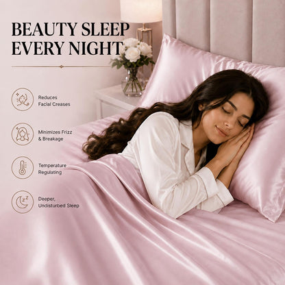 Silky Satin Sheet Set Queen Size 4 Piece Smooth Decorative Pink