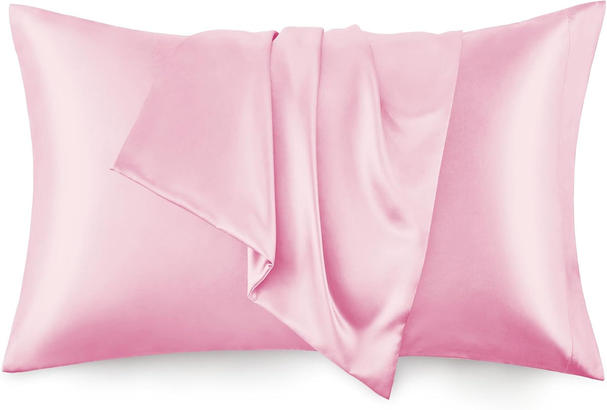 Satin Pillowcase Set of 2 Standard Size 20x26, Cooling Pillow Covers for Hair and Skin, Silky Smooth with Envelope Closure, Similar to Silk, Pink