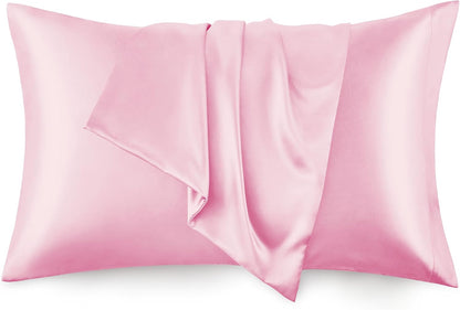 Satin Pillowcase Set of 2 Standard Size 20x26, Cooling Pillow Covers for Hair and Skin, Silky Smooth with Envelope Closure, Similar to Silk, Pink