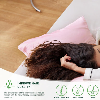 Satin Pillowcase Set of 2 Standard Size 20x26, Cooling Pillow Covers for Hair and Skin, Silky Smooth with Envelope Closure, Similar to Silk, Pink