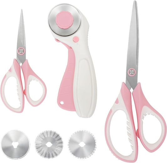 MAUFORE Pink Professional Sewing Scissors and Rotary Cutter with Blades Set