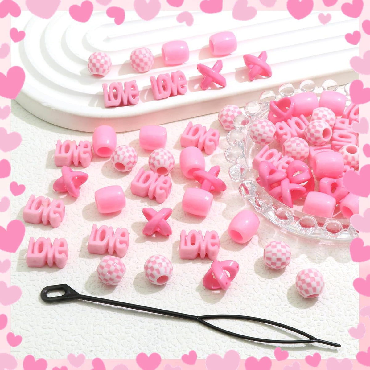60PCS Pink Hair Beads Jewelry for Kid Large Loc Dreadlock Accessories for Braids Multi Shape Pony Beads Hair Cuff Charms Cute Braids Hair Decoration for Women and Girls