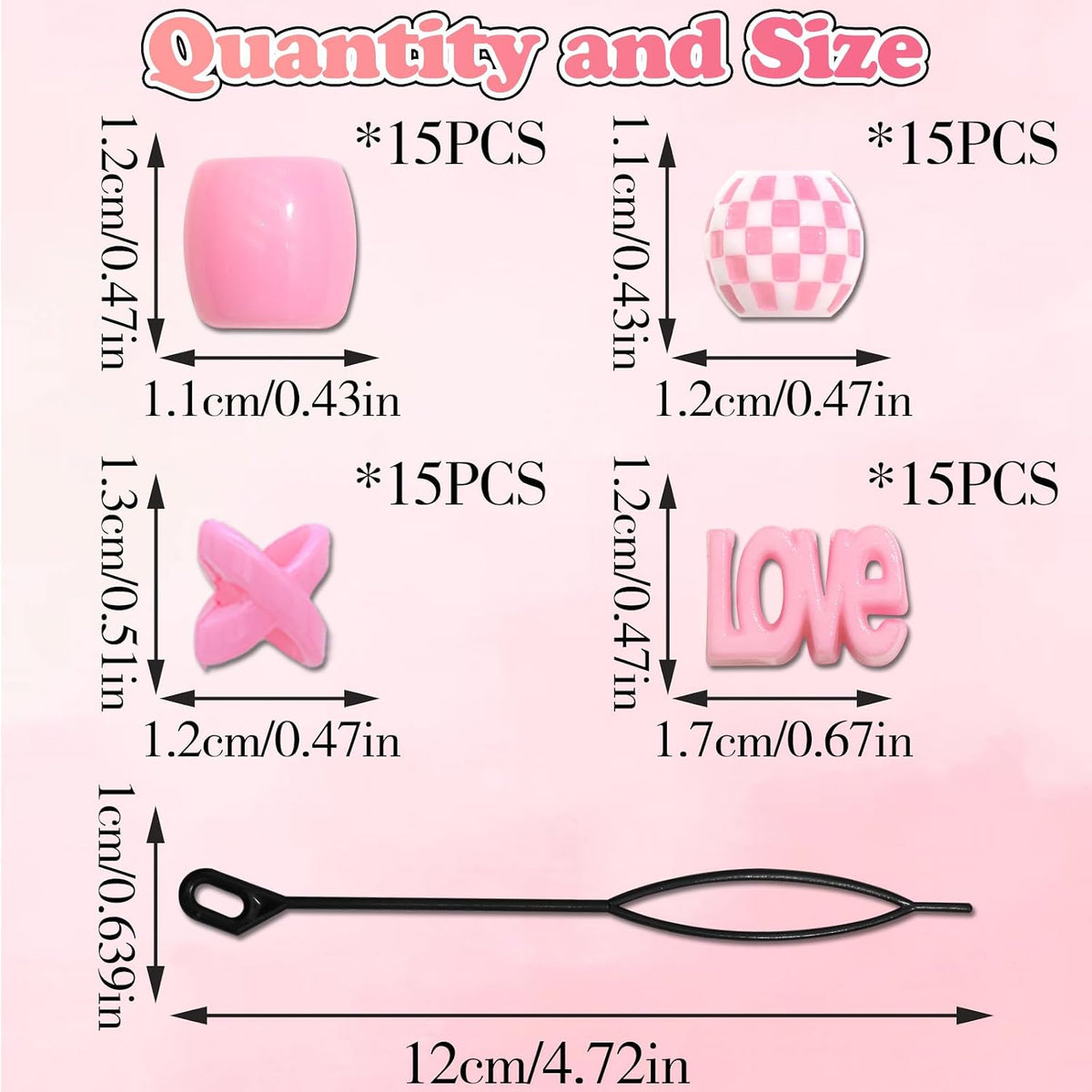 60PCS Pink Hair Beads Jewelry for Kid Large Loc Dreadlock Accessories for Braids Multi Shape Pony Beads Hair Cuff Charms Cute Braids Hair Decoration for Women and Girls