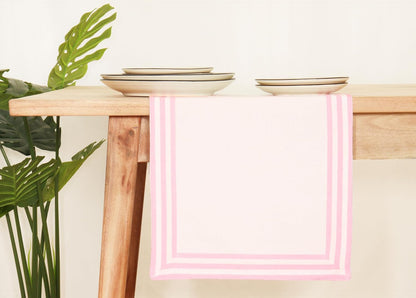 Edges Stripe Hemstitch Table Runner, 14x90 in - Blush Pink