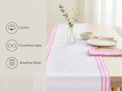 Edges Stripe Hemstitch Table Runner, 14x90 in - Blush Pink