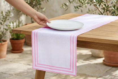 Edges Stripe Hemstitch Table Runner, 14x90 in - Blush Pink