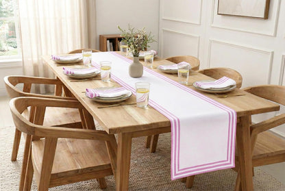 Edges Stripe Hemstitch Table Runner, 14x90 in - Blush Pink