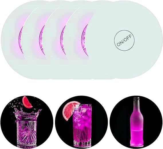 LED Coaster,10 Pack LED Cup Holder Lights, Liquor Bottle Light Stickers Coasters, Flash Light Up Bar Coaster for Club, Bar, Party, Wedding Decor (Pink)