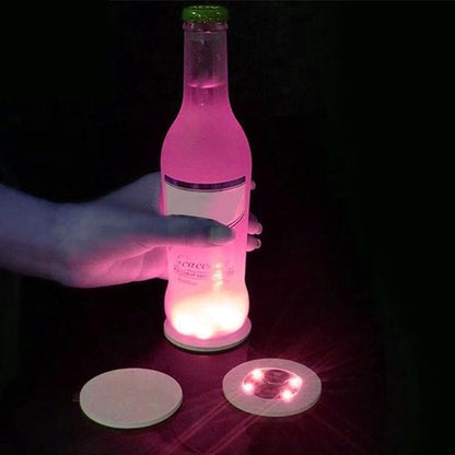 LED Coaster,10 Pack LED Cup Holder Lights, Liquor Bottle Light Stickers Coasters, Flash Light Up Bar Coaster for Club, Bar, Party, Wedding Decor (Pink)