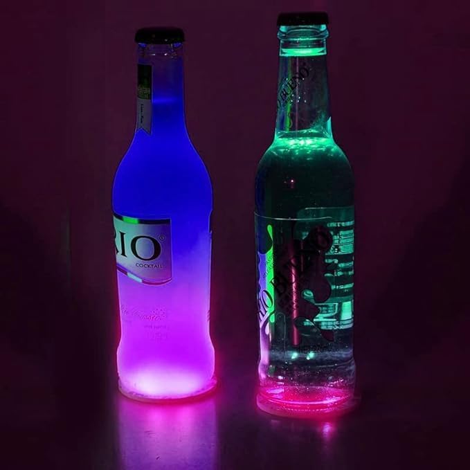 LED Coaster,10 Pack LED Cup Holder Lights, Liquor Bottle Light Stickers Coasters, Flash Light Up Bar Coaster for Club, Bar, Party, Wedding Decor (Pink)