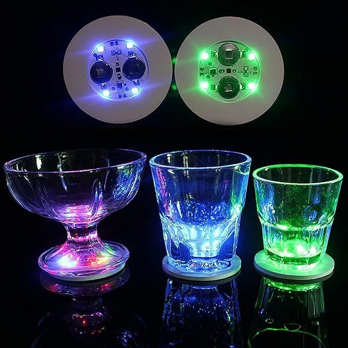 LED Coaster,10 Pack LED Cup Holder Lights, Liquor Bottle Light Stickers Coasters, Flash Light Up Bar Coaster for Club, Bar, Party, Wedding Decor (Pink)