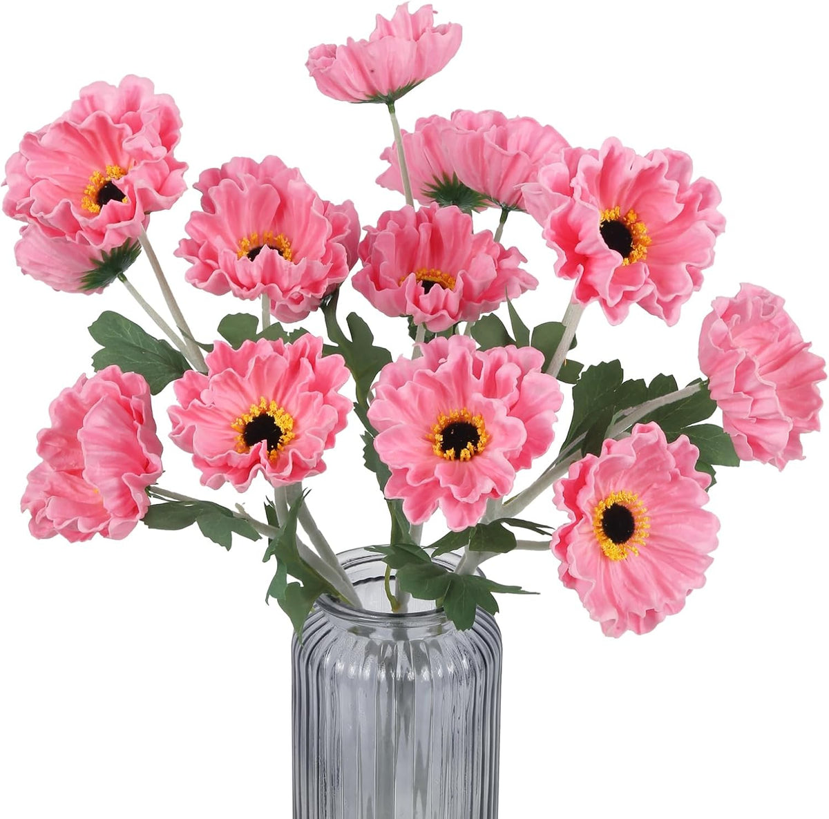 15 Heads Poppy Flowers Artificial, 3PCS PU Real Touch Pink Faux Poppies 20" Long Stem Fake Flowers for Wedding Centerpieces Bridal Bouquets Party Home Decor(Pink)