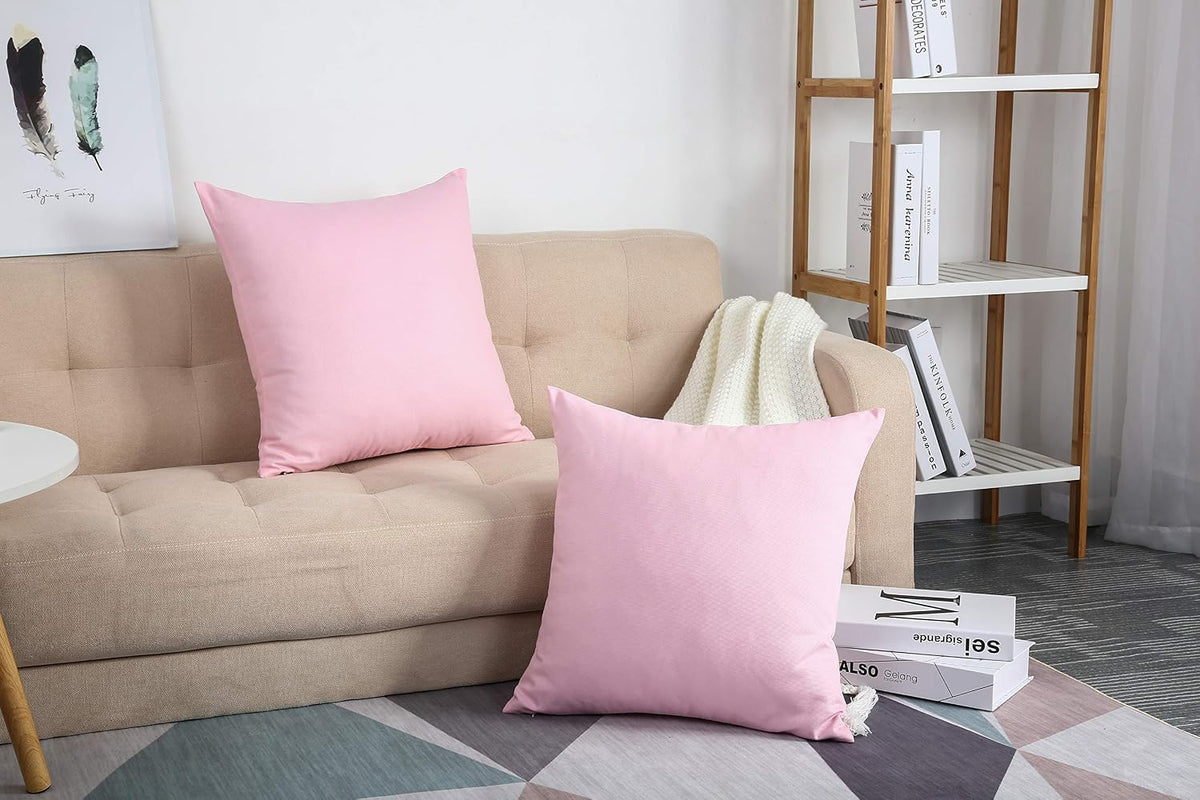 Handmade Decorative Solid 100% Cotton Canvas Throw Pillow Covers/Cushion Covers, 45 Colors Available - (20" x20" , Salmon Pink, 2 Count (Pack of 1))