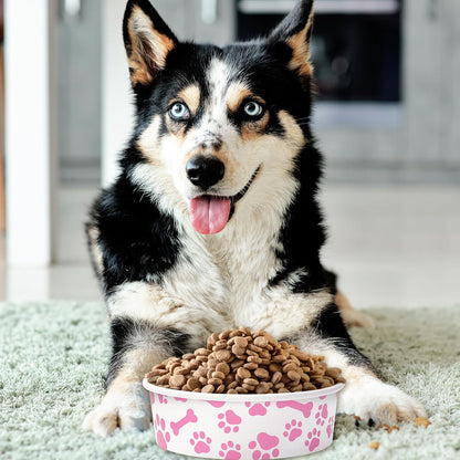 Whaline 50Pcs Pet Disposable Feeding Bowls Pink White Paper Dog Bowls Small Dog Dish 16 Oz 2 Cup Pet Serving Food Tray for Puppy Cat Travel Wet Dry Food Water