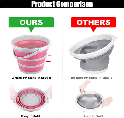 Car Collapsible Bucket, 10L 2.6 Gallon Folding Bucket Auto Cleaning Plastic Water Bucket, Foldable Portable Bucket Space Saving for Indoor Outdoor Car Wash Garden Camping (Pink)