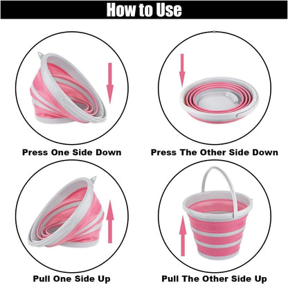 Car Collapsible Bucket, 10L 2.6 Gallon Folding Bucket Auto Cleaning Plastic Water Bucket, Foldable Portable Bucket Space Saving for Indoor Outdoor Car Wash Garden Camping (Pink)