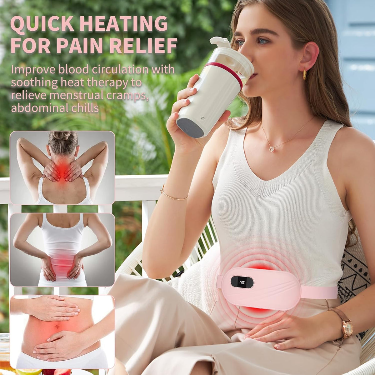 Portable Cordless Heating Pad for Cramps, 6 Heat Levels and 6 Massage Modes, 5000mAh, Auto Shut-Off, NTC Temp Control, Belly and Back Heating Pad, Gifts for Women and Girls (Pink)