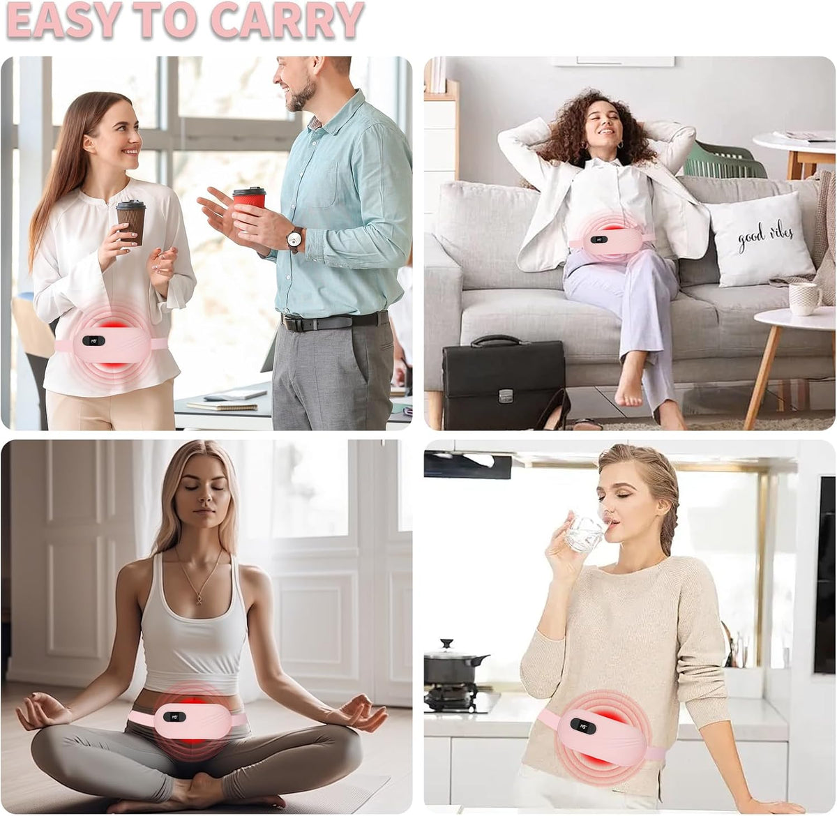 Portable Cordless Heating Pad for Cramps, 6 Heat Levels and 6 Massage Modes, 5000mAh, Auto Shut-Off, NTC Temp Control, Belly and Back Heating Pad, Gifts for Women and Girls (Pink)