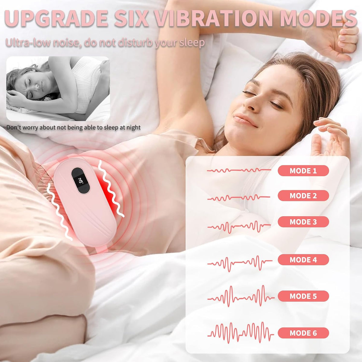 Portable Cordless Heating Pad for Cramps, 6 Heat Levels and 6 Massage Modes, 5000mAh, Auto Shut-Off, NTC Temp Control, Belly and Back Heating Pad, Gifts for Women and Girls (Pink)