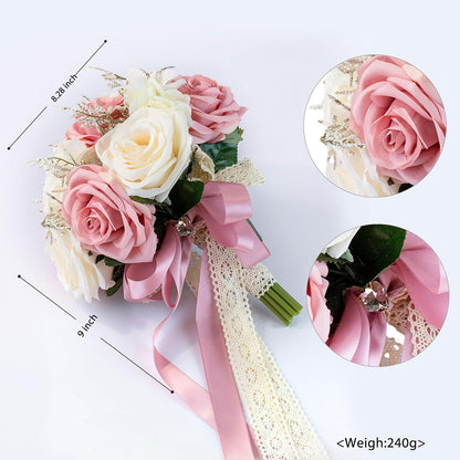 Bride Bouquets for Wedding Pink Artificial Flowers Roses Tossing Bouquet for Bridesmaid for Wedding Ceremony Anniversary