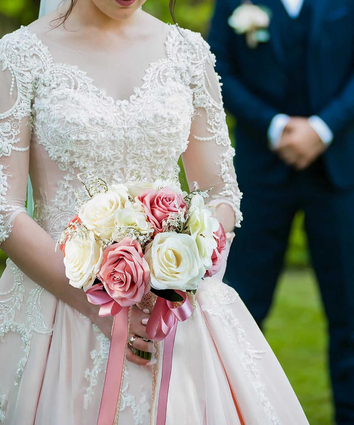 Bride Bouquets for Wedding Pink Artificial Flowers Roses Tossing Bouquet for Bridesmaid for Wedding Ceremony Anniversary
