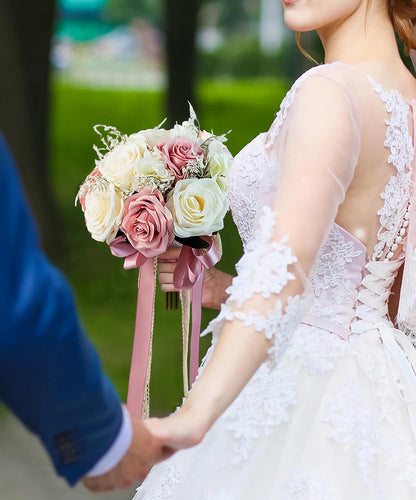 Bride Bouquets for Wedding Pink Artificial Flowers Roses Tossing Bouquet for Bridesmaid for Wedding Ceremony Anniversary
