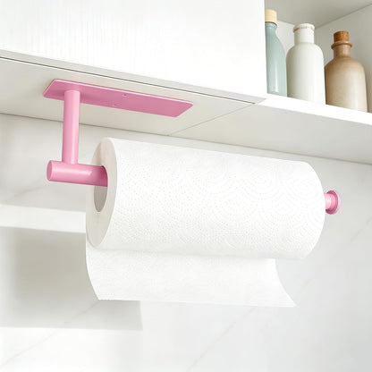Pink Paper Towel Holder, Self Adhesive Paper Towels Roll Holders Under Cabinet, Stainless Steel Wall Mount Towel Paper Holder for Kitchen, Bathroom