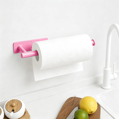 Pink Paper Towel Holder, Self Adhesive Paper Towels Roll Holders Under Cabinet, Stainless Steel Wall Mount Towel Paper Holder for Kitchen, Bathroom