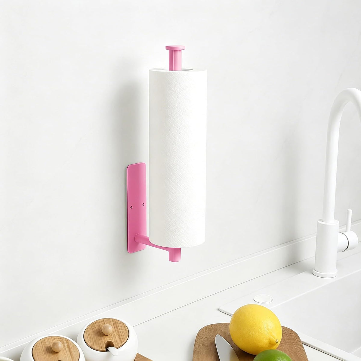 Pink Paper Towel Holder, Self Adhesive Paper Towels Roll Holders Under Cabinet, Stainless Steel Wall Mount Towel Paper Holder for Kitchen, Bathroom