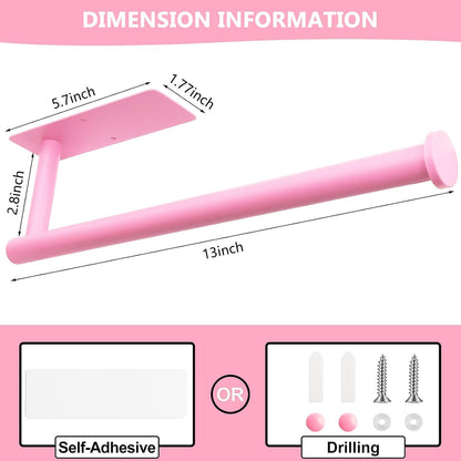 Pink Paper Towel Holder, Self Adhesive Paper Towels Roll Holders Under Cabinet, Stainless Steel Wall Mount Towel Paper Holder for Kitchen, Bathroom
