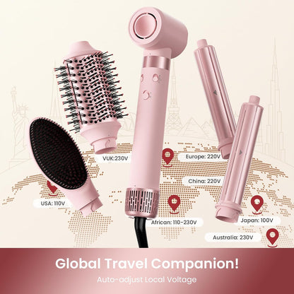 5-in-1 Dual Voltage Hair Dryer Brush for Travel with Storage Bag