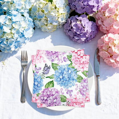 AnyDesign 50Pcs Hydrangea Luncheon Napkins Disposable Paper Napkin Watercolor Butterfly Floral Dessert Dinner Hand Napkin for Spring Summer Wedding Bridal Baby Shower Party Supplies