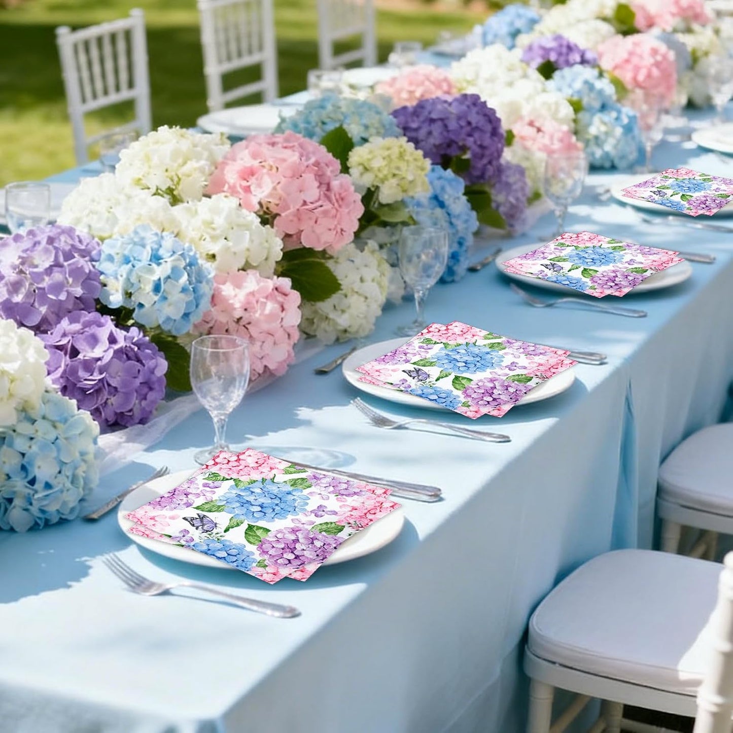 AnyDesign 50Pcs Hydrangea Luncheon Napkins Disposable Paper Napkin Watercolor Butterfly Floral Dessert Dinner Hand Napkin for Spring Summer Wedding Bridal Baby Shower Party Supplies