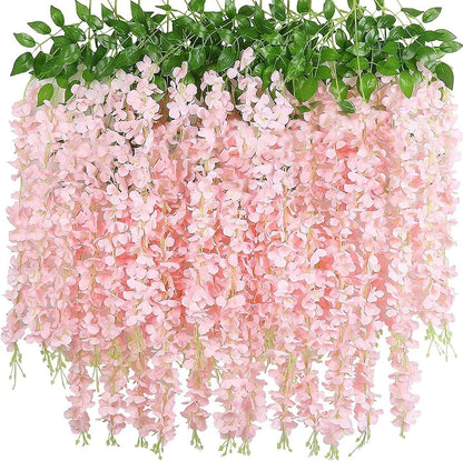 40 Pack Artificial Wisteria Vine Garland, 3.75 Feet Silk Strings, Fake Hanging Flowers, Wedding, Garden, Wall Decoration (Peach)