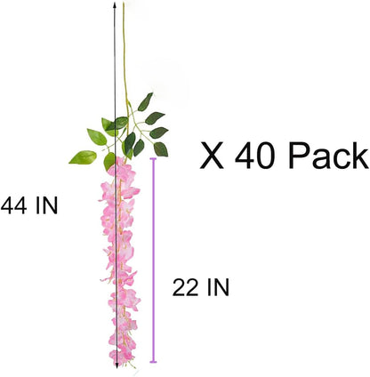 40 Pack Artificial Wisteria Vine Garland, 3.75 Feet Silk Strings, Fake Hanging Flowers, Wedding, Garden, Wall Decoration (Peach)
