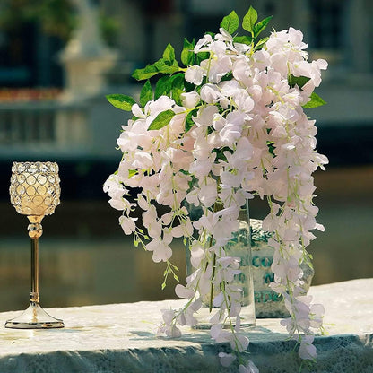 40 Pack Artificial Wisteria Vine Garland, 3.75 Feet Silk Strings, Fake Hanging Flowers, Wedding, Garden, Wall Decoration (Peach)