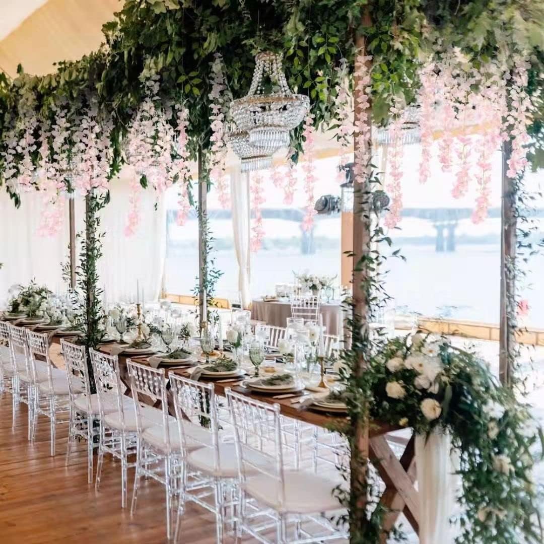 40 Pack Artificial Wisteria Vine Garland, 3.75 Feet Silk Strings, Fake Hanging Flowers, Wedding, Garden, Wall Decoration (Peach)