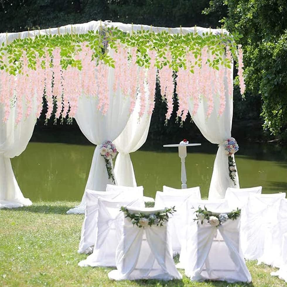 40 Pack Artificial Wisteria Vine Garland, 3.75 Feet Silk Strings, Fake Hanging Flowers, Wedding, Garden, Wall Decoration (Peach)