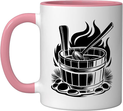 Sauna Steam Cloud Relaxation Peaceful Wellness Art Face Ceramic Mug, Pink/White
