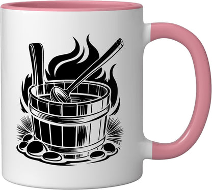 Sauna Steam Cloud Relaxation Peaceful Wellness Art Face Ceramic Mug, Pink/White