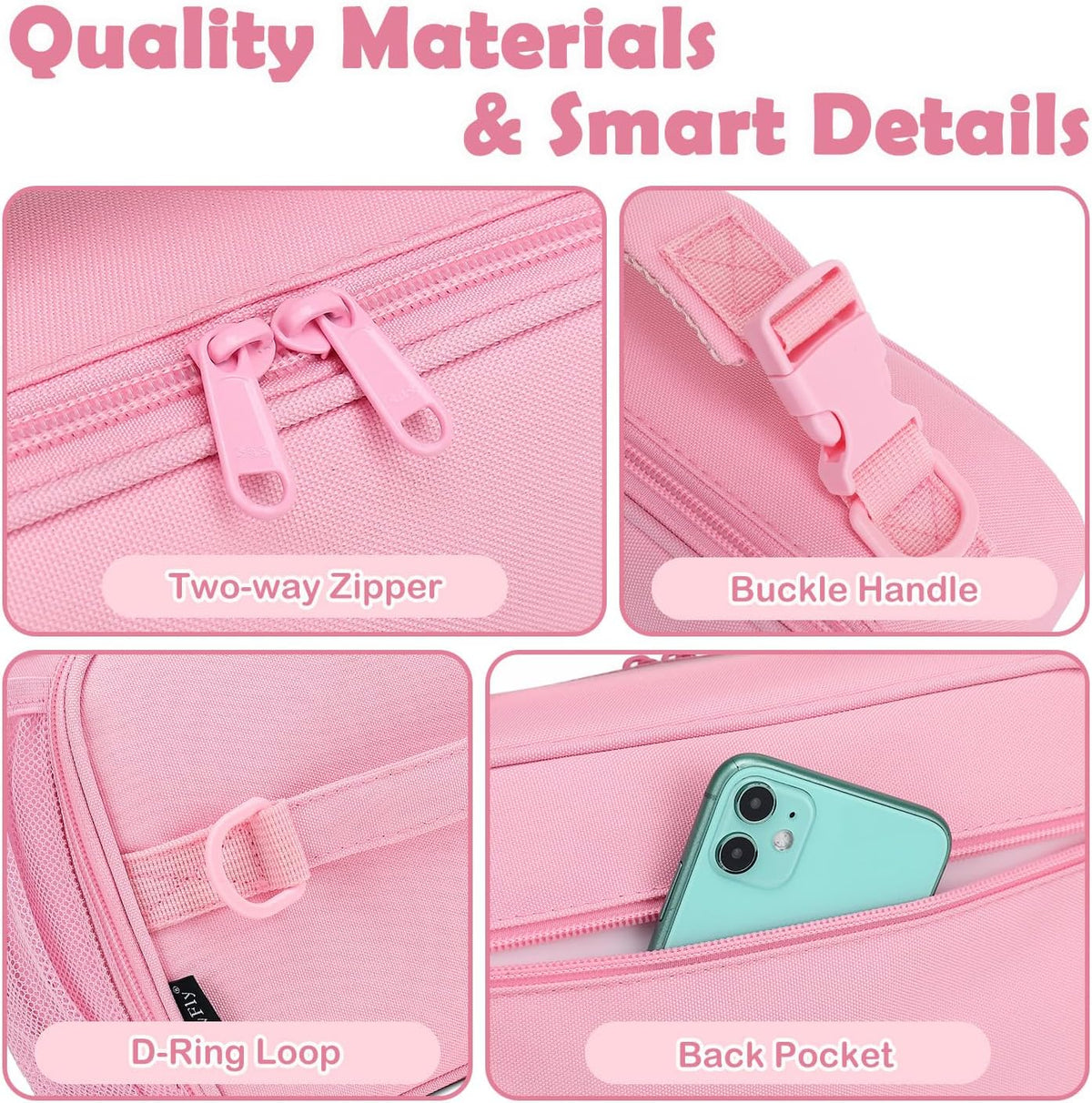 Kids Lunch Bag, Durable Insulated School Lunch Box with Shoulder Strap and Bottle Holder, Water-resistant Thermal Small Lunch Cooler Tote for Teen Boys & Girls,Pink