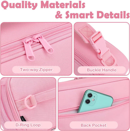 Kids Lunch Bag, Durable Insulated School Lunch Box with Shoulder Strap and Bottle Holder, Water-resistant Thermal Small Lunch Cooler Tote for Teen Boys & Girls,Pink