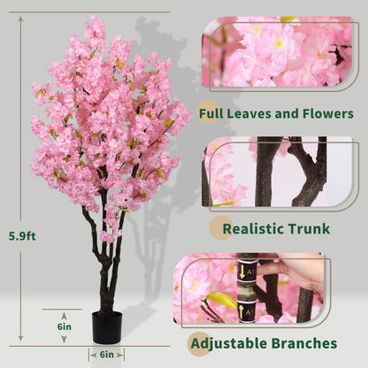 5.9ft Tall Pink Artificial Cherry Blossom Tree