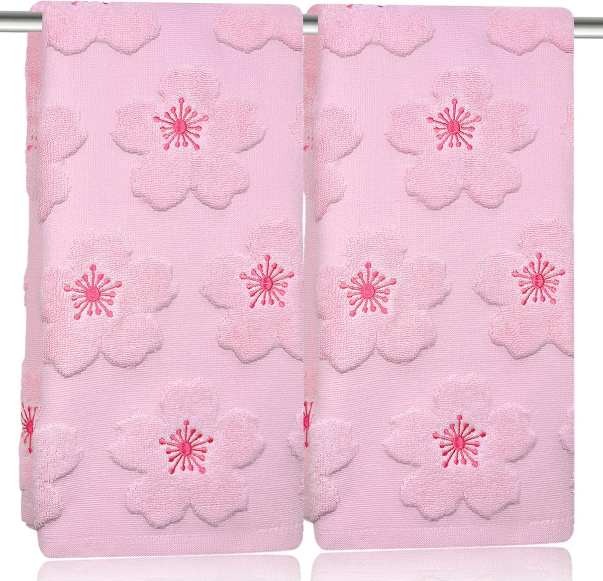2pcs Cherry Blossom hand towels for bathroom Decorative Towels Set 100% Cotton Pink Jacquard Spring summer floral bath towels dish kitchen towels kitchen Bathroom Decor Gift(cherry blossom Pink)