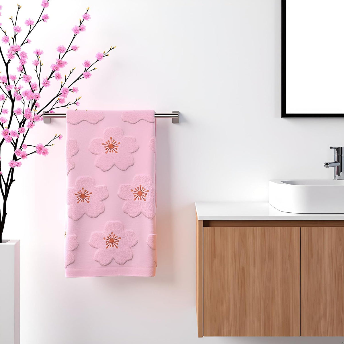 2pcs Cherry Blossom hand towels for bathroom Decorative Towels Set 100% Cotton Pink Jacquard Spring summer floral bath towels dish kitchen towels kitchen Bathroom Decor Gift(cherry blossom Pink)